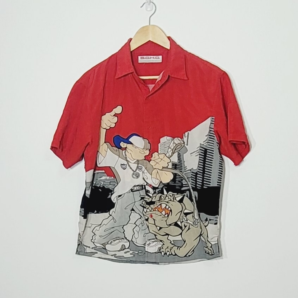 S.O.H.O. Jeans Vintage Rare 90s Graphic Button Down Collar Shirts - Picture 1 of 10